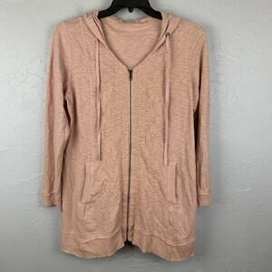 Soft Surroundings Hoodie Womens Large Peach Embroidered Zip Up Sweatshirt Cotton